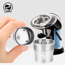 ICafilasICalifas 4pcs/set Stainless Steel Reusable Coffee Filter Refillable Capsule Cup Pod Tamper For Illy Machine Refill 211008
