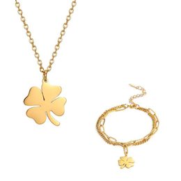 Earrings & Necklace Cazador Clover Jewellery Sets For Women Girls Stainless Steel Luck Charm Bracelet Pendant Neck Chain 2021 Christmas Gifts