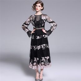 Sexy Black Lace Hollow Out Dress Female Work Casual Dresses Women Patchwork Embroidery Vintage Evening Party Vestido 210603
