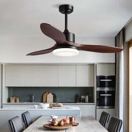 Ceiling Fans Nordic Fan Light 42 48 52 Inch For Home Living Room Dining Bedroom Led Lights Solid Wood