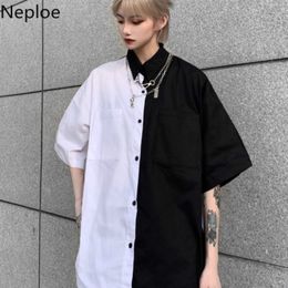 Neploe Harajuku Contrast Color Patchwork Top Blouses Women Men Causal Short Sleeve Shirts Summer Loose Blusas Mujer 4B716 210317