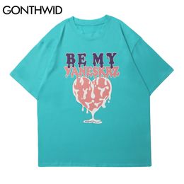 GONTHWID T-Shirts Creative Melting Heart Print Streetwear Tshirts Hip Hop Harajuku Casual Cotton Tees Summer Short Sleeve Tops C0315