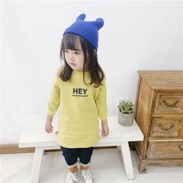 Korean style Autumn girls pure cotton long T shirts kids letters printing casual Tops clothes 210508