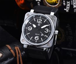 Wristwatches Top Brand BR Model Sport Rubber Strap Quartz Bell Luxury Multifunction Watch Business Stainless Steel Man Ross Square182W