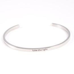 Bangle Take The Light Stainless Steel Engraved Message Positive Inspirational Cuff Mantra Bracelet For Women Gifts