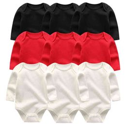 Solid color Baby Rompers Cute 3pcs/lots born Baby Girls boys Clothes Long Sleeve Cotton Baby Jumpsuit Clothing 210728