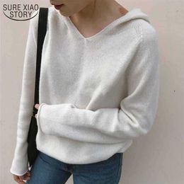 Spring Harajuku V-neck Long Sleeve Hoodies Korean Style Casual Loose Solid Sweatshirt Women Knitted Jumper Female 11742 210527