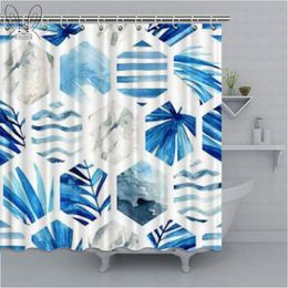 Shower Curtains Welcomed Blue Bathroom Curtain Watercolour Marble Grained Polyester Fabric Bath Decor Bathing Cover