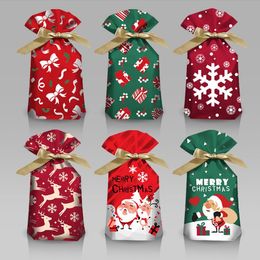 Christmas Candy Bags Drawstring Gift Bag Snowflake Santa Sacks Children Xmas Tote Organizer Party Decoration Supplies BT6700