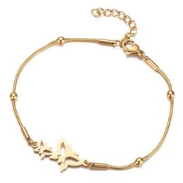 Butterfly Bracelets For Womens Stainless Steel Fashion Beads Chain On Hand Charm 2021 Gold Bracelet Jewelry Link,
