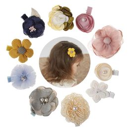 Kids Children Hairpins Accessories Barrettes Baby Fabric Bow Flower with pearl Hair clips Girls Headdress cute lovely Headwear