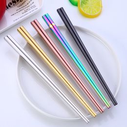 Colorful Stainless Glossy Titanium Gold-plated Chopsticks Steel Chopsticks Rose Gold Black Rainbow Square 150pair KK0047HY