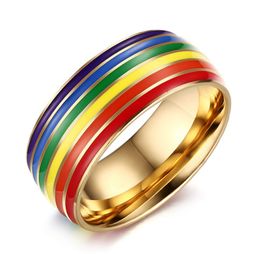 2021 New Fashion 316L Stainless Steel Enamel Rainbow LGBT Pride Ring Lesbian Gay Wedding Engagement Rings for Men Gifts