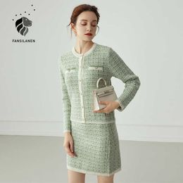 FANSILANEN Two piece plaid knitted sewater dress suit sets Women 's clothing outfit vintage matching Female sexy skirt set 210607