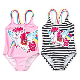 Baby Girl One Piece Swimsuit Unicorn Designer Suspender Beachwear 1-6T Cute Girls Cartoon Printed Bathing Suit 3 Colour