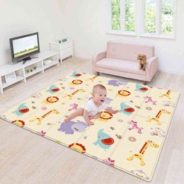 180*100CM Children's mat Foldable Toys Cartoon Baby Play Mat Double-sided Baby Climbing Pad Kids Rug Waterproof Games Mats Gift 211029