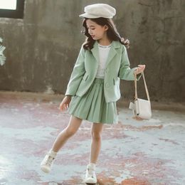 Clothing Sets Teenage Girls Clothes Jacket + Pleated Skirt 2 Pcs Outfits Children Spring Autumn Suit For 6 8 12 Year