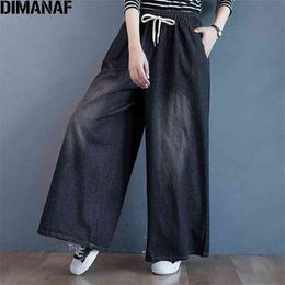 DIMANAF Plus Size Women Jeans Pants Vintage Lady Wide Leg Loose Denim Female Trousers Pantalones Oversize 210629