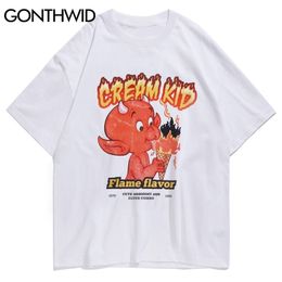 GONTHWID Fire Flame Devil Ice Cream Print Tshirts Streetwear Mens Hip Hop Harajuku Casual Short Sleeve Tees Shirts Tops 210324