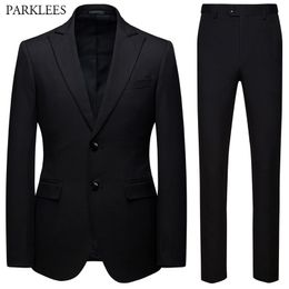 Men Black Suit Fashion Wedding Suits for Men 2 Pieces Slim Fit Two Button Suit Mens Party Prom Tuxedo Suit Male Costume 210524