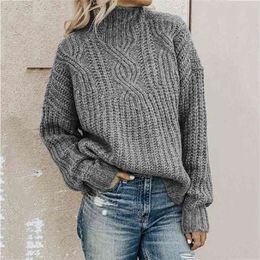 solid Grey pullovers sweater female casual plus size oversized women autumn winter knited christmas jumper 210427