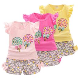 Two Pieces Cotton Fashion Girls Clothes Suit Casual Floral Outfits 1-5T Girls Clothing Sets Vest Sleeveless Children Sets Y220310