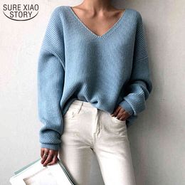 Women's Knitwear Winter Clothes Women Korean V Neck Loose Simple Irregular Hem Pullover Bottoming Sweater 10526 210508