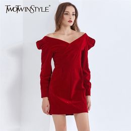 Mini Dress For Women V Neck Puff Long Sleeve High Waist Tunic Plus Size Sexy Dresses Female Clothes 210520