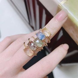LAMOON Natural Rutilated Quartz Ring For Women Gemstone Rings 925 Silver 14K Light Gold Plated Fine Jewellery Simple Style LMRI155 211217