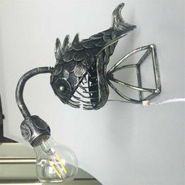 Retro Table Lamp Angler Fish with Flexible Head Artistic Myctophidae Lantern 211105