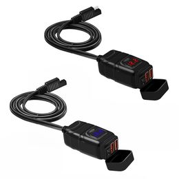 Dual USB Port 12V Waterproof Motorcycle Handlebar Charger Quick Charger QC 3.0 with Digital Voltmeter USB Motorcycle Charger Accessories