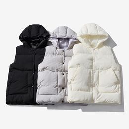 Solid Hooded Vest Men Winter Down Autumn Warm Casual Sleeveless Jacket Men Oversized Thick Single Breasted Couple Vests 210524