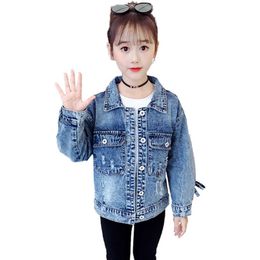 Girls Denim Jacket Coat Sequin For Floral Kids Spring Autumn Children's Clothes 210528