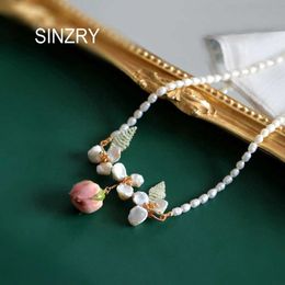 SINZRY handmade natural baroque pearl preserved rose flower chokers necklaces female Jewellery accesorry