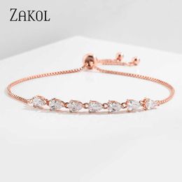 Zakol Women Wedding Party Cubic Zirconia Crystal Adjustable Waterdrop Shape Bracelets for Women Pretty Jewellery Gift Fsbp2227 Q0719