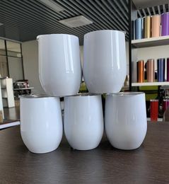 12oz Blank Sublimation Egg Shaped Wine Glass Double Wall Mugs Stainless Steel Tumblers with Lid CCA12437 100pcs