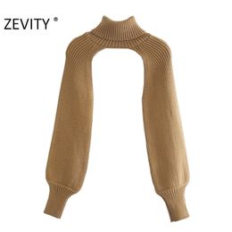 Zevity Women Turtleneck Collar Long sleeve Knitting Sweater Femme Chic design Casual Pullovers High Street Ladies Tops S434 211018