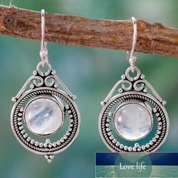 Antique Style Geometry Moonstone Drop Earrings For Women Boho Round White Opal Earrings Female Zircon Wedding Jewelry Factory price expert design Quality Latest