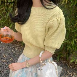 Summer Fashion Casual Short Sleeve Knitted Sweater Mujer Women Vintage Candy Colour Hollow Pullovers 210519