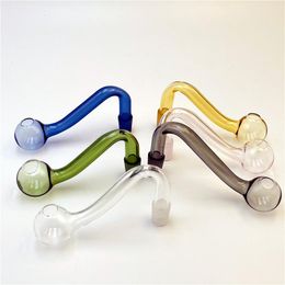 10mm Male Colourful Glass Oil Burner Pipe Pyrex Tobacco Bent Bowl Hookahs Adapter Thick Bong Pipes Smoking Shisha Tube Smoke Pipe Accessories 6 Colours