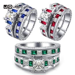 Cluster Rings 2021 Fashion Lady Pair Ring Square Green Zircon Jewelry 4 Colors Cubic Zirconia Wedding Set