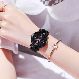Top Brand Watches For Women Rose Gold Mesh Magnet Buckle Starry Quartz Watch Geometric Surface Casual Women Quartz Wrist watches 210517