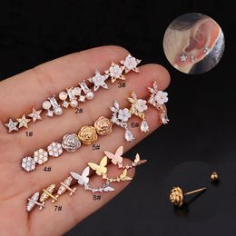 Stud One Piece Piercing Earrings For Women Fashion Jewelry Brincos Flower Butterfly Star Airplane Initial Ear Cartilage