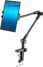 Tablet Stand Holder with 360° Phone iPad Tripod Mount, 27in Long Arm Webcam Stand Projector Camera Mount for Desk, Fit