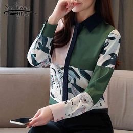 Casual Vintage Cardigan Ladies Shirts Silk Shirt Women Long Sleeve Chiffon Floral Blouse Tops Camisas Mujer 8386 50 210521