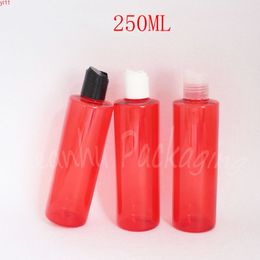 250ML Red Plastic Bottle Disc Top Cap , 250CC Shampoo / Lotion Packaging Empty Cosmetic Container ( 25 PC/Lot )high qty