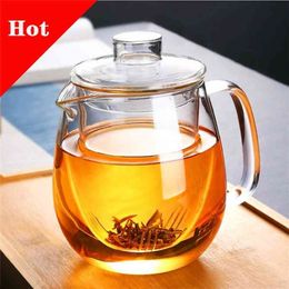 Household Teaware Glass pot for Stove Heat Resistant High Temperature Explosion Proof Infuser Milk Rose Flower Set 210724