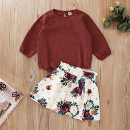 Newborn Clothes Sets Spring Autumn Fashion Girls Outfits Red Long Sleeves Pullover Top +Floral Shorts With Roses Child Set Kids Clothing