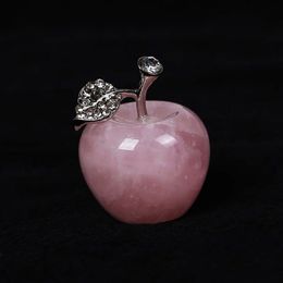 Rose Quartz Apple Paperweights Pink Crystal Figurine Home Decor Reiki Gift