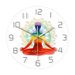 Настенные часы йога студия декор часы медитация духовная поза современная здоровая Зена веса круглый стиль не -тинг